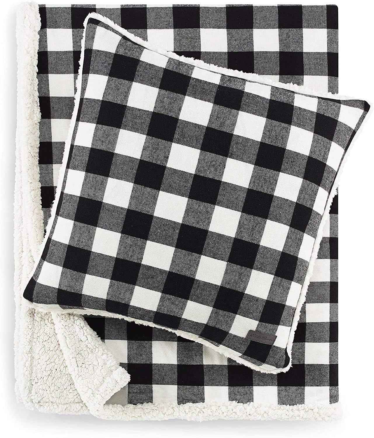 Eddie Bauer | Flannel Collection | Throw Blanket-Reversible Sherpa Fleece Cover, Soft & Cozy, Perfect for Bed or Couch, Cabin Black: Home & Kitchen