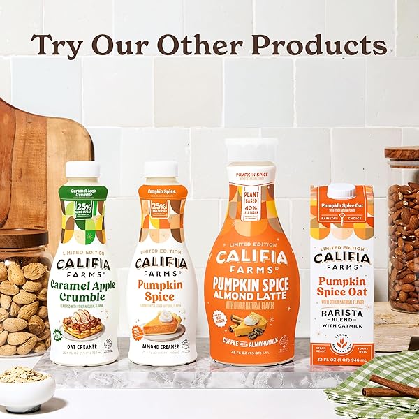 CALIFIA FARMS – PUMPKIN SPICE OAT BARISTA BLEND OAT MILK, 32 OZ, SHELF STABLE, DAIRY FREE, PLANT BASED, VEGAN, GLUTEN FREE, NON GMO, HIGH CALCIUM, MILK FROTHER, CREAMER, OATMILK
