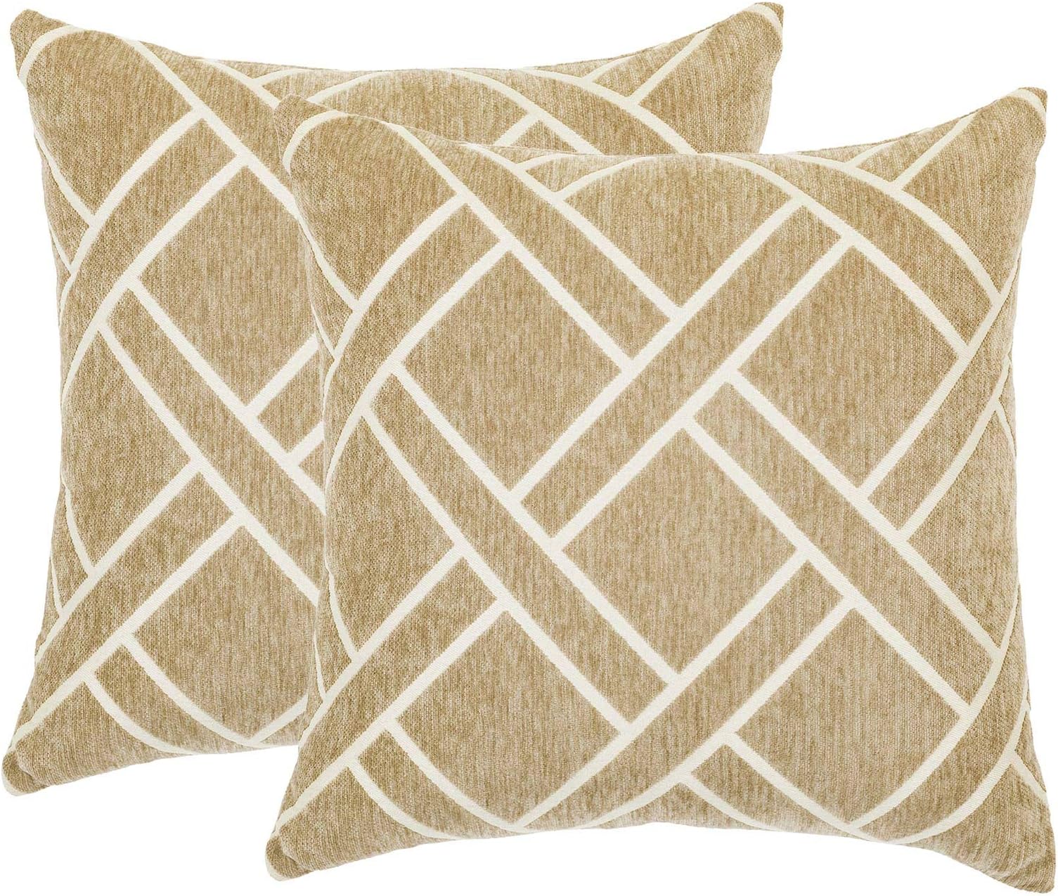 DECOMALL Super Soft Decorative Square Throw Pillow Covers Moroccan Geometric Trellis Cushion Cases Set for Couch Sofa Bedroom, 18 x18 inches, Taupe, Pack of 2