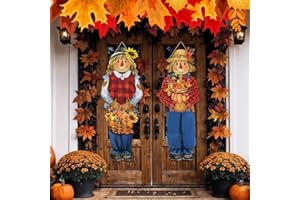Quzzil 2 Pcs Fall Scarecrow Hanging Sign Wooden Fall Welcome Decor Scarecrow Door Sign Fall Home Decor Thanksgiving Scarecrow Decor for Fall Harvest Thanksgiving Home Decor 26.4 x 9.7 Inches