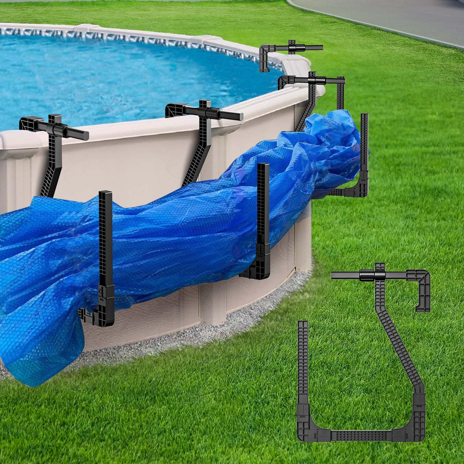Photo 1 of Pathneer Solar Cover Holder for Above Ground Pool, 4 Pack Adjustable Pool Cover Hooks Keep Solar Blanket Off The Ground, Strong & Stable, Fit for Most Above Ground Swimming Pools, Black