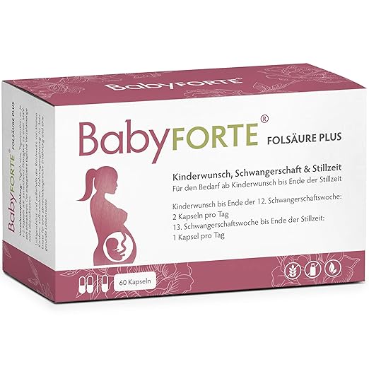 BabyFORTE Folsäure Plus - Vitamine Schwangerschaft - 60 Kapseln Tabletten - Vitamine Kinderwunsch - Folsäure Schwangerschaft