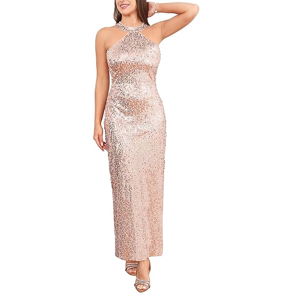 rose gold bodycon prom dress ZAPAKA Women Rose Gold Prom Dress Mermaid Beaded Ruched Sequin Corset Evening  Dress With Side Slit main image 1