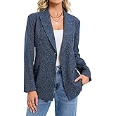 Women's Double Breasted Blazer Jacket Long Sleeve Notched Lapel Suit Coat with Flap Pockets for Work Office Business Casual