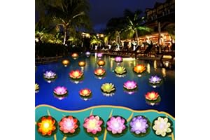 Sublaga 18 Pcs Floating Pool Lights Lotus Floating Lanterns Floating Flowers for Pool with LED Lights Water Lanterns for Decor (6 Colors, 5.9 Inch)