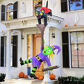 OurWarm 12FT Halloween Inflatables Outdoor Decorations Halloween Blow Ups | Black Cat Pulling Witch with LED Lights, Giant Halloween Blow Up Yard Decor for Outdoor Garden Lawn Party Roof