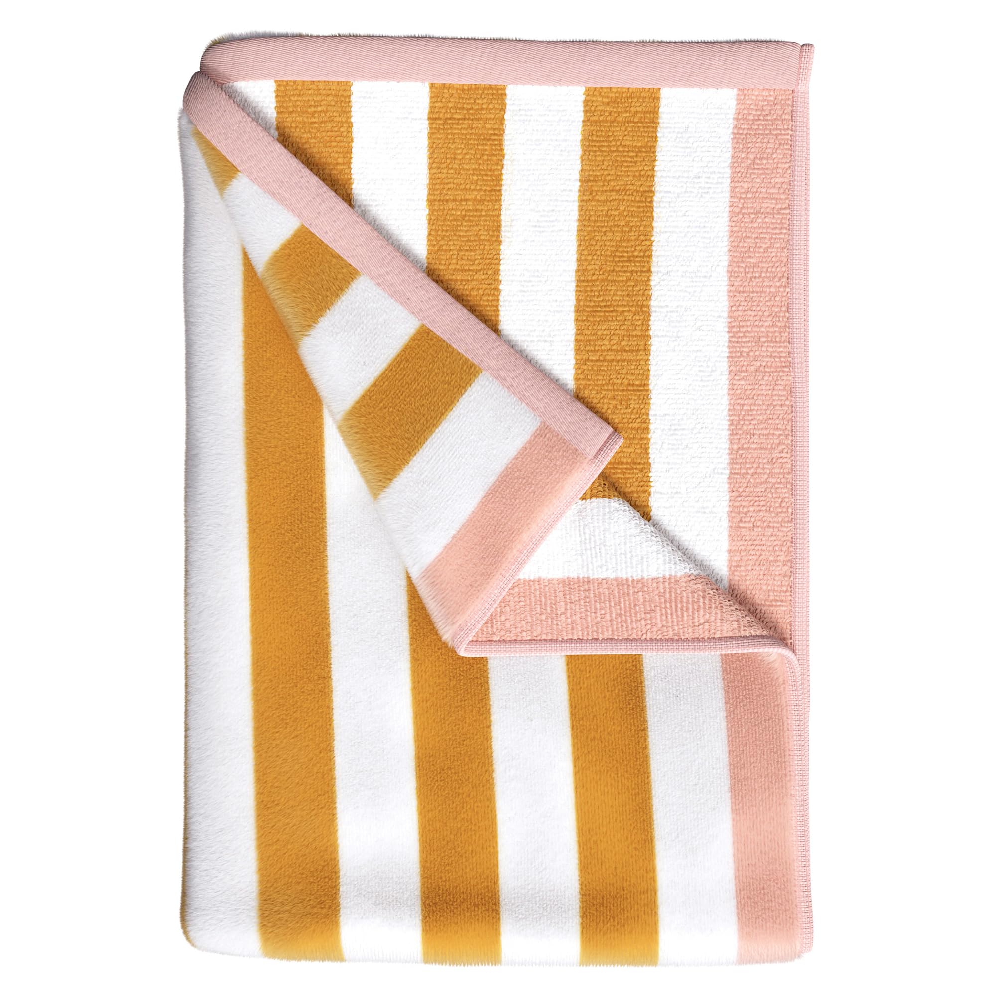 Photo 1 of Great Bay Home 100% Cotton Velour Beach Towels - Oversized (35" x 70") Stripe Border Pool Towel - Quick Dry, Absorbent, Ultra-Soft (Marigold/Dusty Rose)