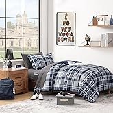 MaiRêve Navy Blue Twin XL Comforter Set, Twin XL Bedding Sets for Boys Girls 5 Pieces for Dorm Farmhouse All Season Lightweight &Comfy with Fitted Sheet, Flat Sheet (Navy Blue, Twin XL, 66"x90")
