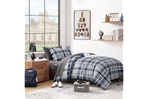 MAIRÊVE MAIREVE Navy Blue Twin XL Comforter Set, Twin XL Bedding Sets for Boys Girls 5 Pieces for Dorm Farmhouse All Season Lightweight &Comfy with Fitted Sheet, Flat Sheet (Navy Blue, Twin XL, 66"x90")