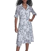 Calvin Klein Womens Short Tie Sleeve Collared Belted Midi Shirtdress