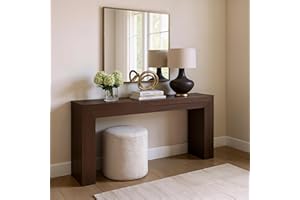 Plank+Beam Grand Console Table, 66 Inch Modern Solid Wood Sofa Table, Narrow Entryway Table for Hallway, Behind The Couch, Living Room, Foyer, Walnut Wirebrush