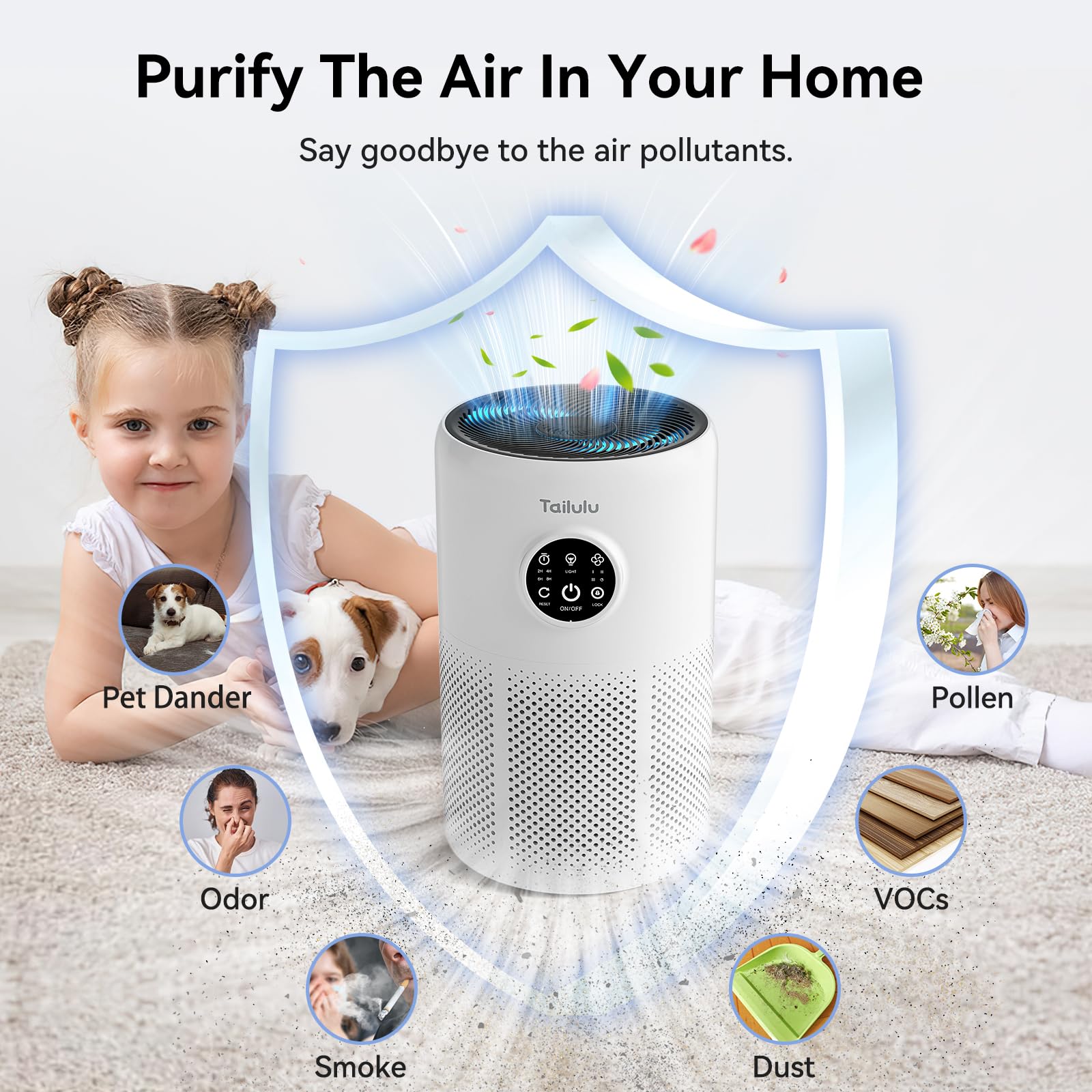Air Purifiers for Home Pets Large Room Up to 1360 Ft², Tailulu D10 HEPA Air Purifiers for Bedroom with 15dB Sleep Mode, Air Filter for Pet Dander Smoke Odor Dust Pollen with Timer Fragrance Sponge