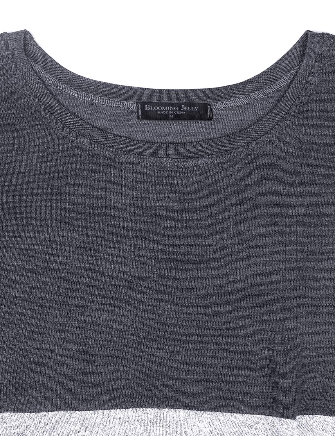 Blooming Jelly Women\'s Twist Front Top Long Sleeve Casual Loose Fit Patchwork Jumper Dark Grey,S