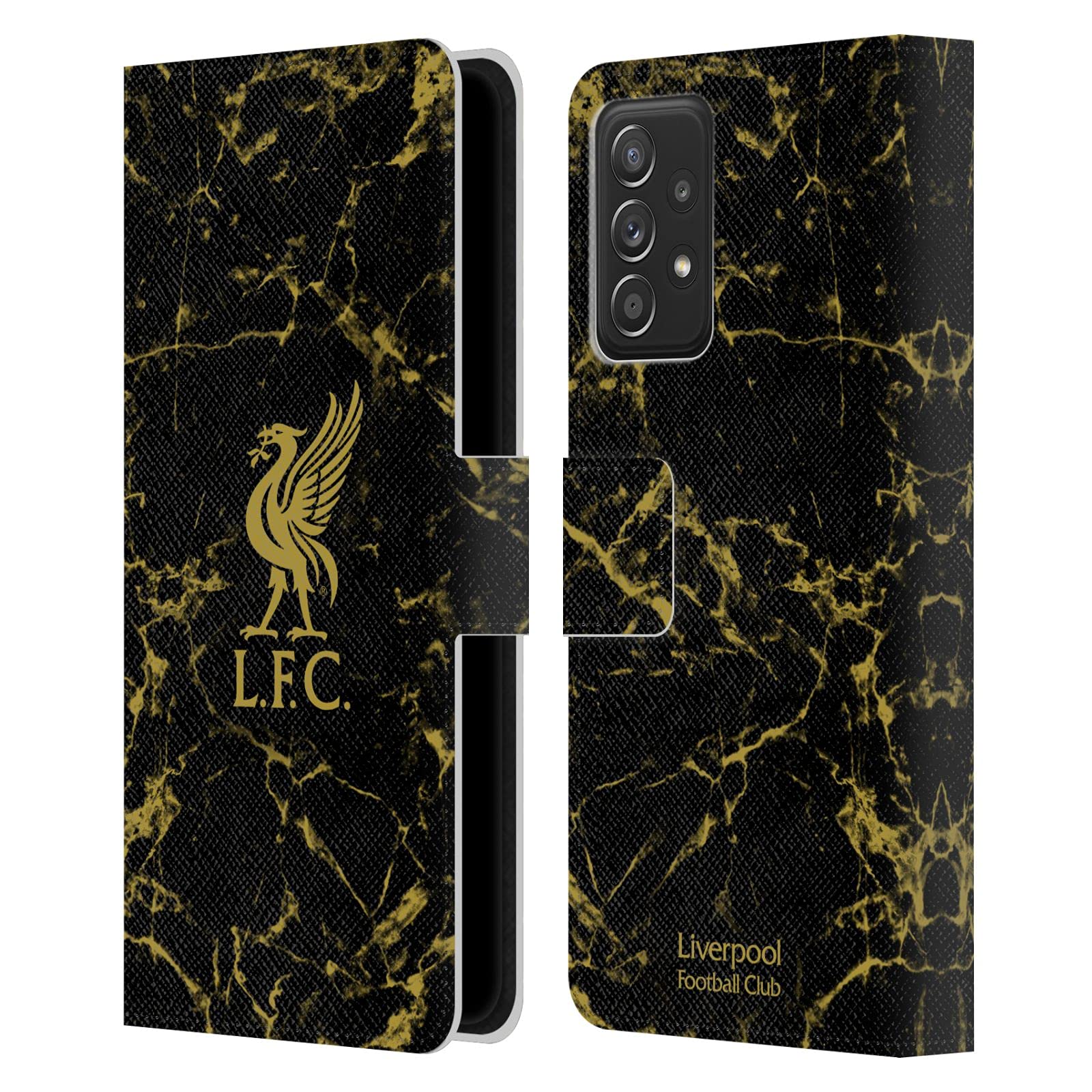 Head Case Designs Officially Licensed Liverpool Football Club Black & Gold Marble Crest & Liverbird Patterns 1 Leather Book Wallet Case Cover Compatible With Galaxy A52 / A52s / 5G (2021)