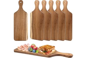 6-Piece Acacia Wood Cutting Board Set with Handles - 17x6 Inch Kitchen Charcuterie Boards for Cheese, Bread & Meat, Hanging D