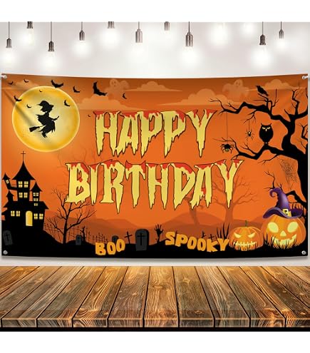 Fall Halloween Happy Birthday Backdrop Banner Spooky Skull