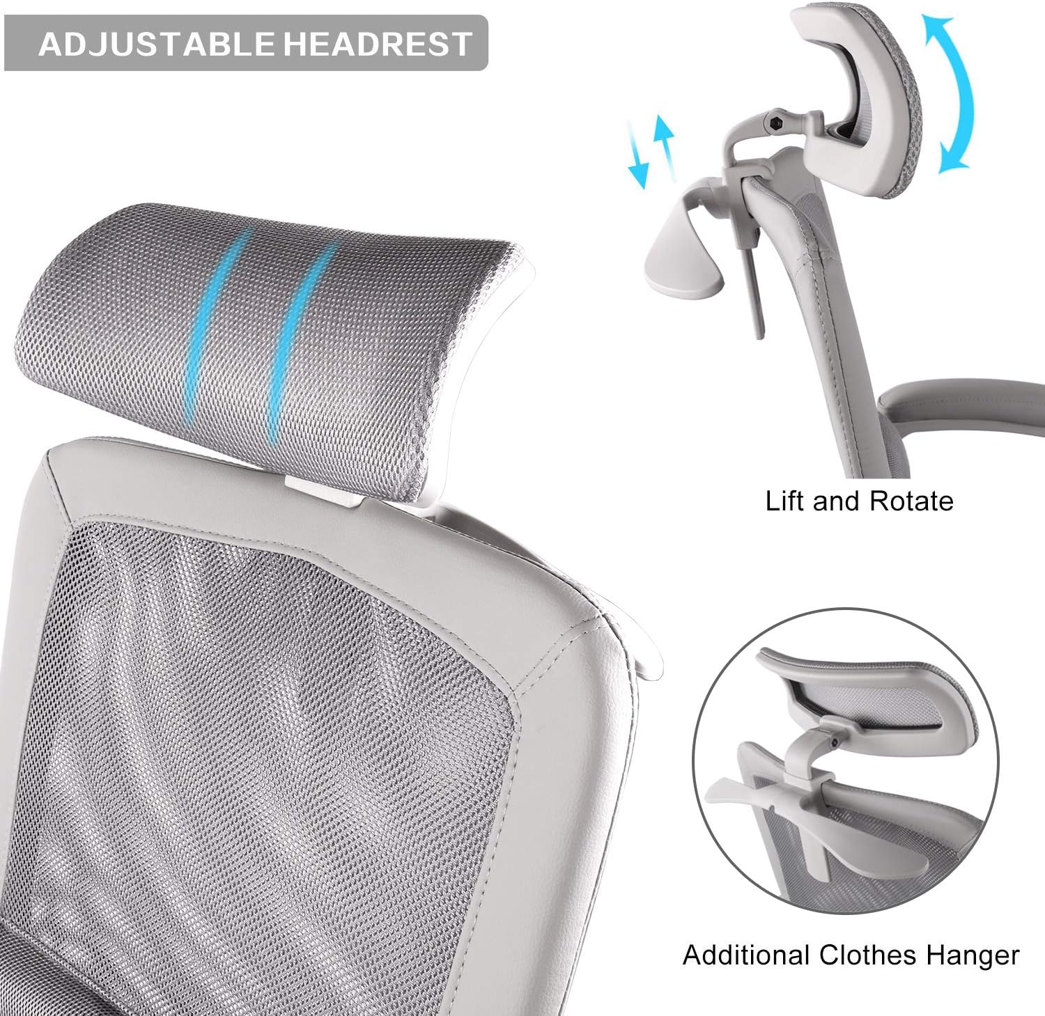 Smugdesk Office Chair, High Back Ergonomic Mesh Desk Office Chair with Padding Armrest and Adjustable Headrest -Gray: Home & Kitchen