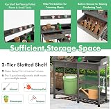 TANGZON Wooden Potting Table with Sink, Drawer & Hooks for Garden Workstation view 2