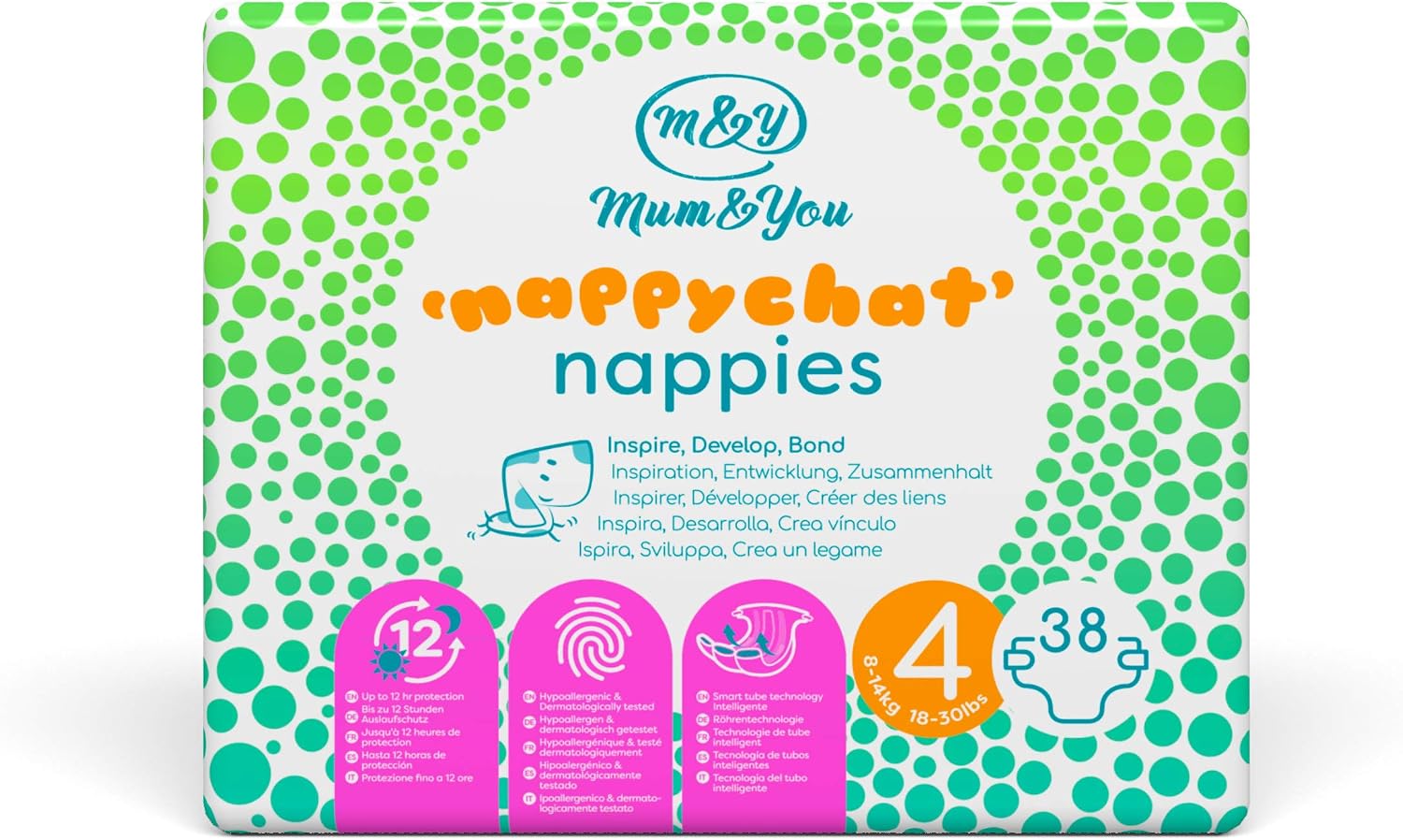 Mum & You Eco Friendly Baby Nappies, Size 4 Nappies (8-14 KG), 38 Count, Dermatologically Tested Nappy