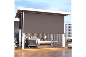 FANSAFURN Outdoor Roller Shade for Patio (10'W X 8'H) 420GSM New Material with 95% UV Protection, Cordless Aluminum Patio Blinds with Crank Handle, Outdoor Blinds for Shading, Privacy Protection, Brown