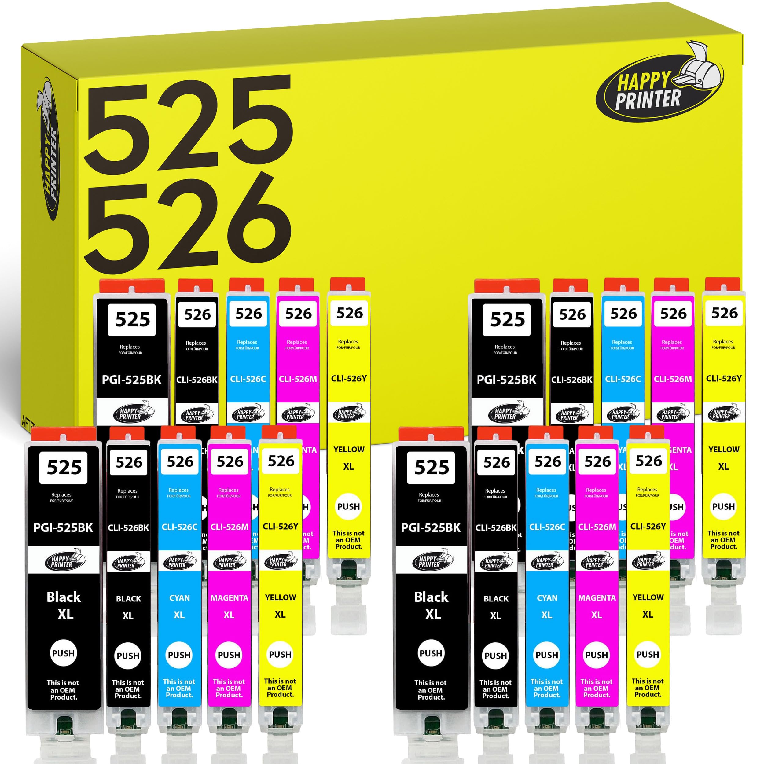 Happy Printer 20 XL cartridges compatible with Canon PGI-525 / CLI-526 for Pixma IP4850 IP4950 IX6550 MG5140 MG5150 MG5240 MG5250 MG5300 MG5340 MG5350 MX715 MX885 MX895