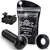 FIXXARA M6x16 Rack Mount Screws, Steel Cage Nuts &amp; Nylon Washers, 50-Pack | Carbon Steel Build, For Server &amp; AV Racks, Secure Vibration-Free Hold, Black Oxide Anti-Rust Finish, Cage Nuts &amp; Washers