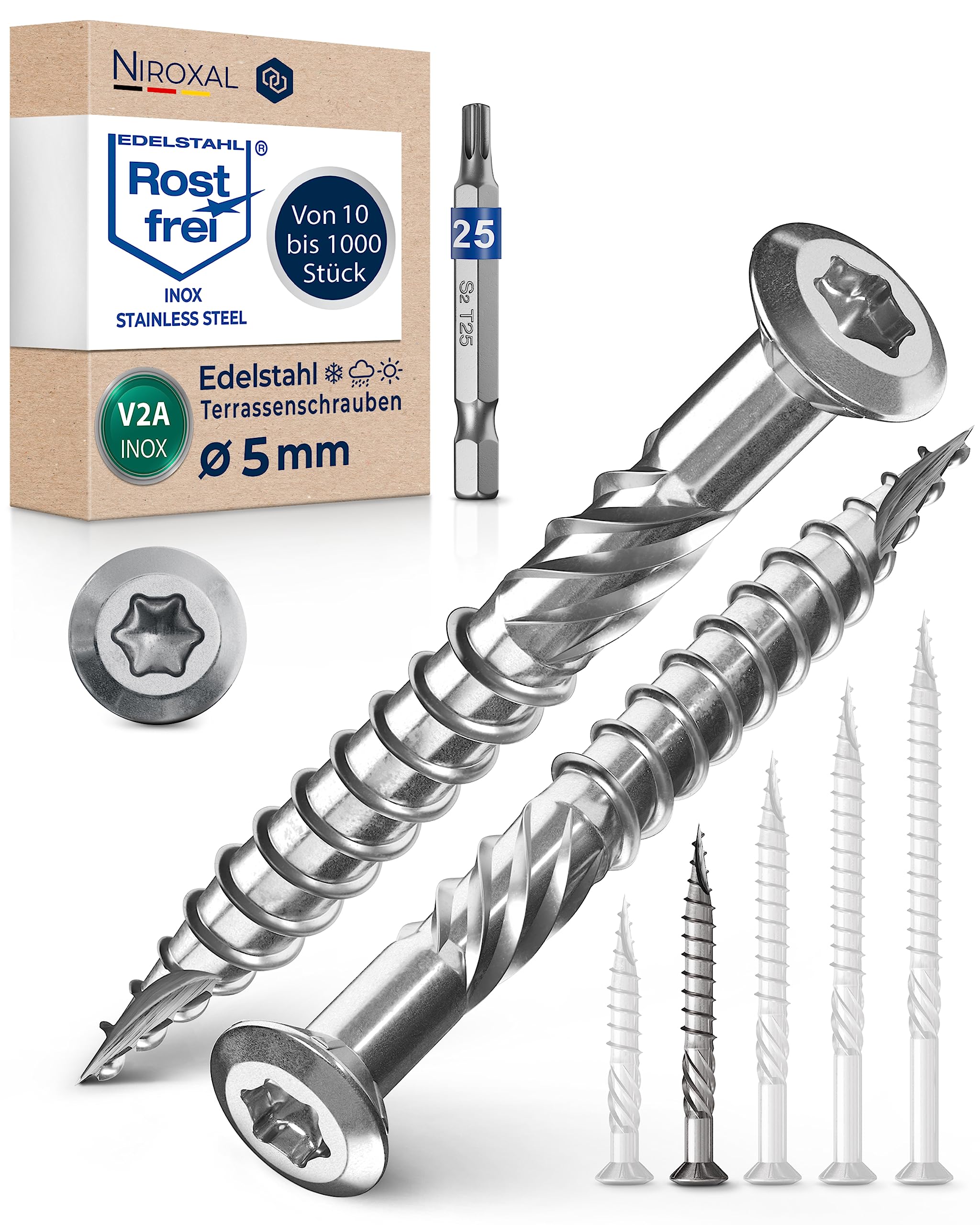 NietFullThings Decking Screws Stainless Steel A2 (304) Torx Wood Screws 5x50 mm Deck Screws for Wood Outdoor Pack of 500 — image 1