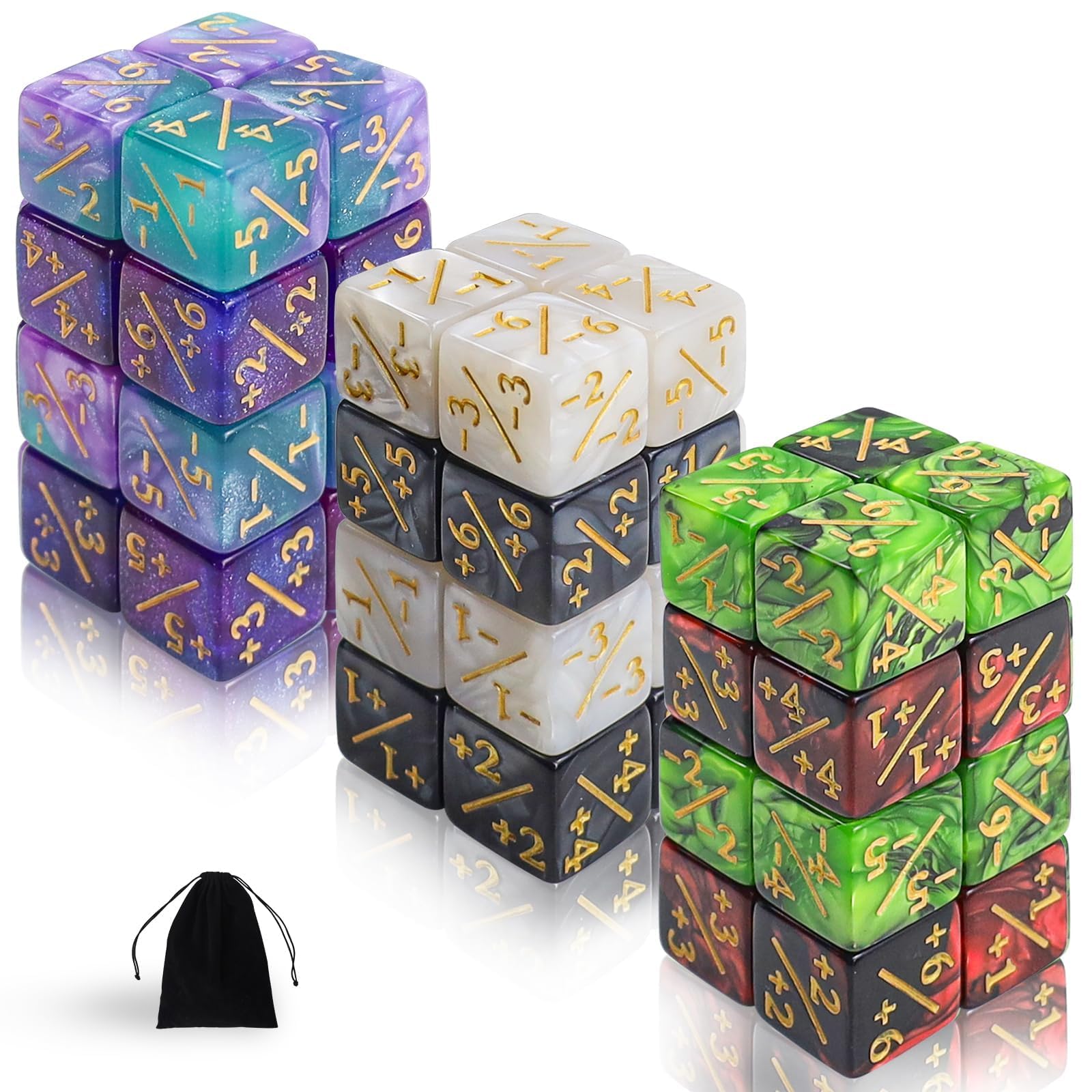 SLAKOZYT Dice Set Token Dice MTG Glitter Sparkle Dice, Loyalty Dice Starry Marble D6 Dice Compatible (48 Starry Night Purple Red Green Black White)