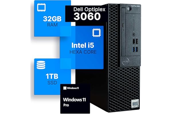 Dell Optiplex 3060 Desktop Computer | Intel i5-8500 (3.2) | 32GB DDR4 RAM | 1TB SSD Solid State | Built in WiFi | Bluetooth | Windows 11 Professional | Home or Office PC (Renewed)