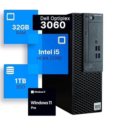Dell Optiplex 3060 Desktop Computer | Intel i5-8500 (3.2) | 32GB DDR4 RAM | 1TB SSD Solid State | Built in WiFi | Bluetooth | Windows 11 Professional | Home or Office PC (Renewed)