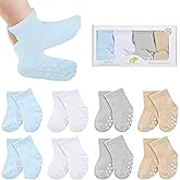 BEBE FAVOUR 8 Pairs Baby Socks with Grips Cotton Non Slip Walking Socks Cute Gifts for Newborn Infant Girl Boy