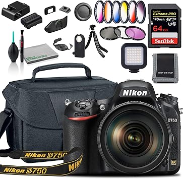 Amazon.com : Nikon D750 DSLR Camera with 24-120mm Lens (1549) USA Model + Deluxe Padded Camera Bag + 77mm UV Filter + Color Multicoated 6pcs Filter Set + SanDisk 64GB Extreme PRO