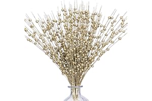 efivs arts 10 Pack Golden Artificial Glitter Berry Stems 15.7" Fake Christmas Picks Decorative Glitter Sticks for Christmas Tree DIY Wreath Crafts Fireplace Decor