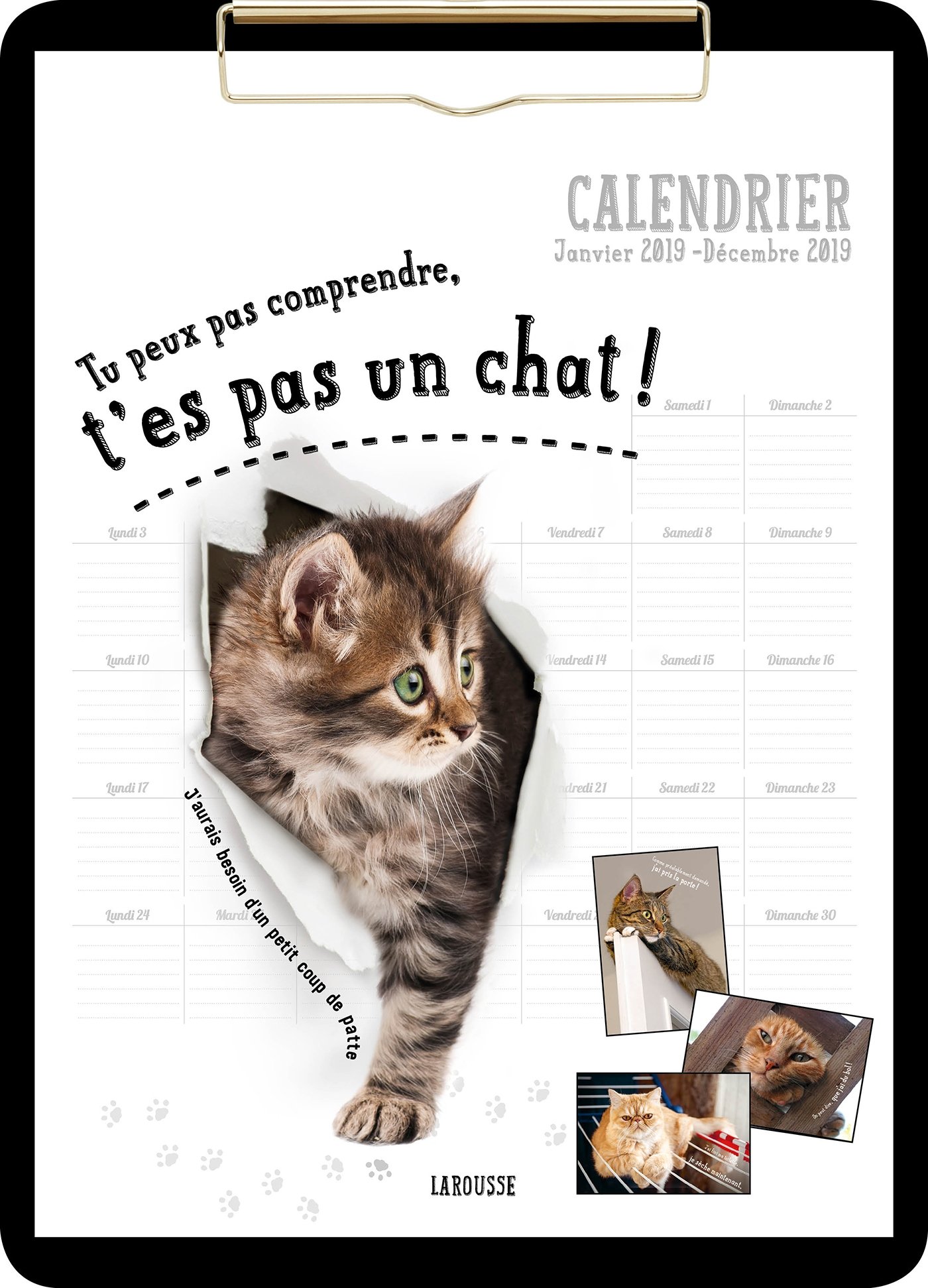 Calendrier 2023 Tu Peux Pas Comprendre T Es Pas Un Chat Amazon.fr - Tu Peux Pas Comprendre, T'es Pas Un Chat !: Calendrier Janvier  2019 - Décembre 2019 Clip Board - Larousse - Livres