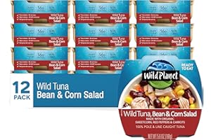 Wild Planet Ready-to-Eat Wild Tuna, Bean & Corn Salad with Organic Sweetcorn, Red Peppers and Carrots, 5.6oz (Pack of 12)