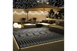 COCOER Outdoor Rug Carpet Waterproof 8x10 ft with LED Strip Lights-Patio Rug Mat Indoor Outdoor Rug for RV Camping Picnic Reversible Lightweight Plastic Straw Outside Rug for Patio Decor Decoration Boho Rug