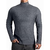 MANGOPOP Men's Mock Turtleneck Long Sleeve Shirts Fleece Ribbed Knit Pullover Sweater Basic Thermal Undershirt Tops
