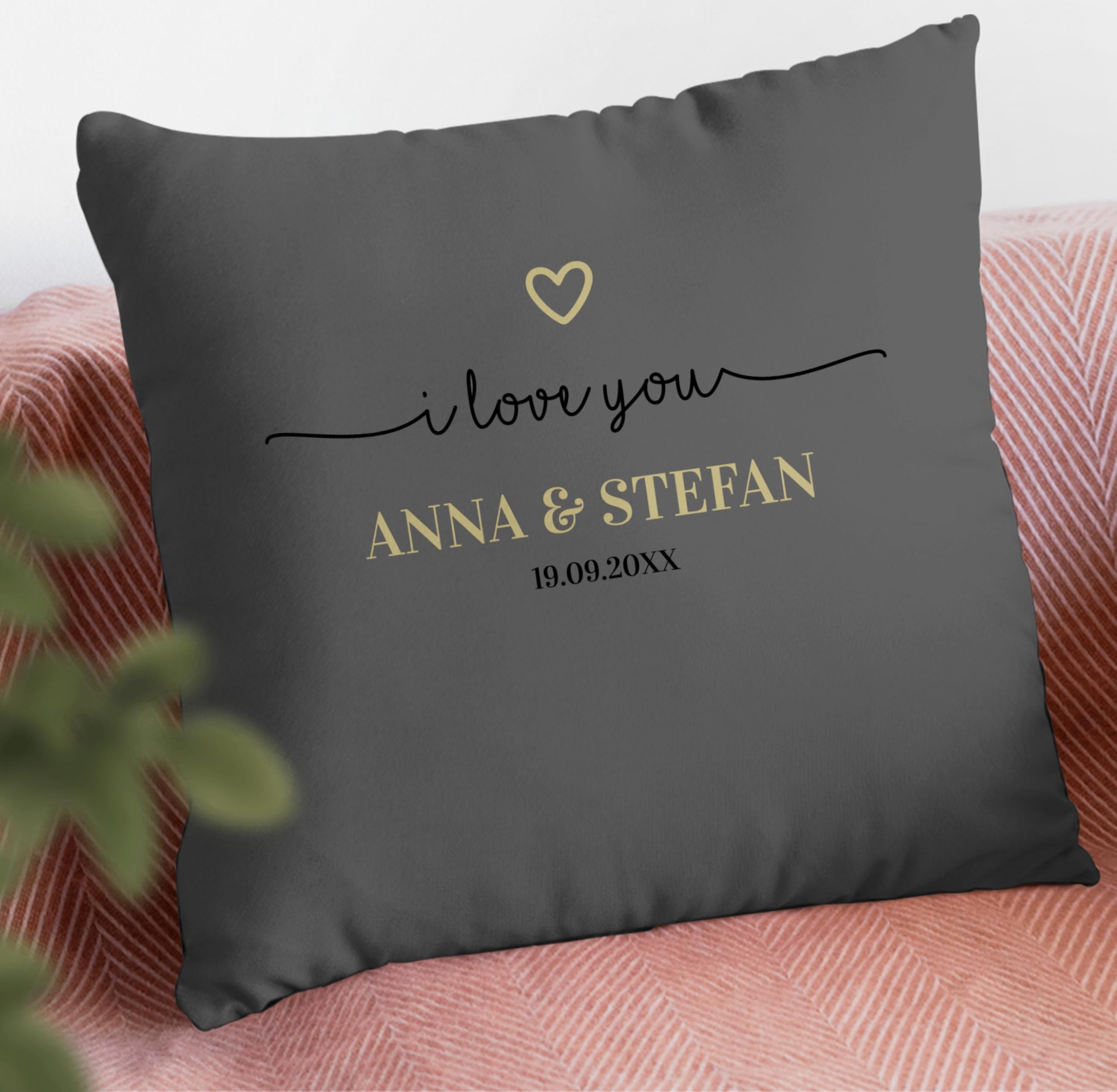 Kissen 50x50 - Ideen - I Love You mit Datum I Partner Geschenk I Geschenk Paare - 50 x 50 cm - Grau - Geschenke für Freundin partnerkisen Valentinstag Paar sofakissen päärchenkissen paarkisssen 6