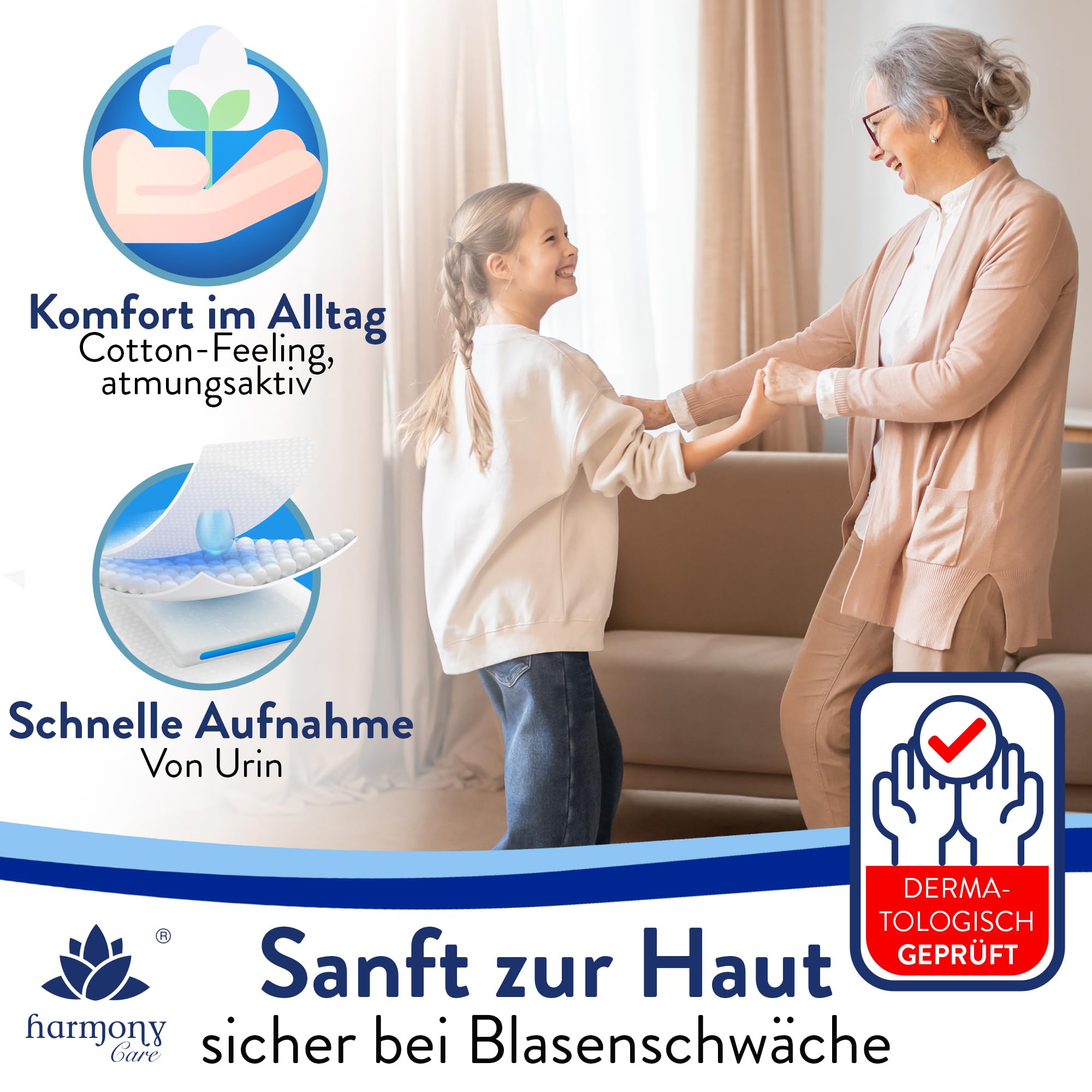 Harmony Care® Lady MAXI Inkontinenzeinlagen für Damen extra stark – saugstarke Inkontinenz Einlagen bei mittlere bis starker Blasenschwäche - auslaufsichere Hygieneeinlagen für die Nacht, 28 Stück 7