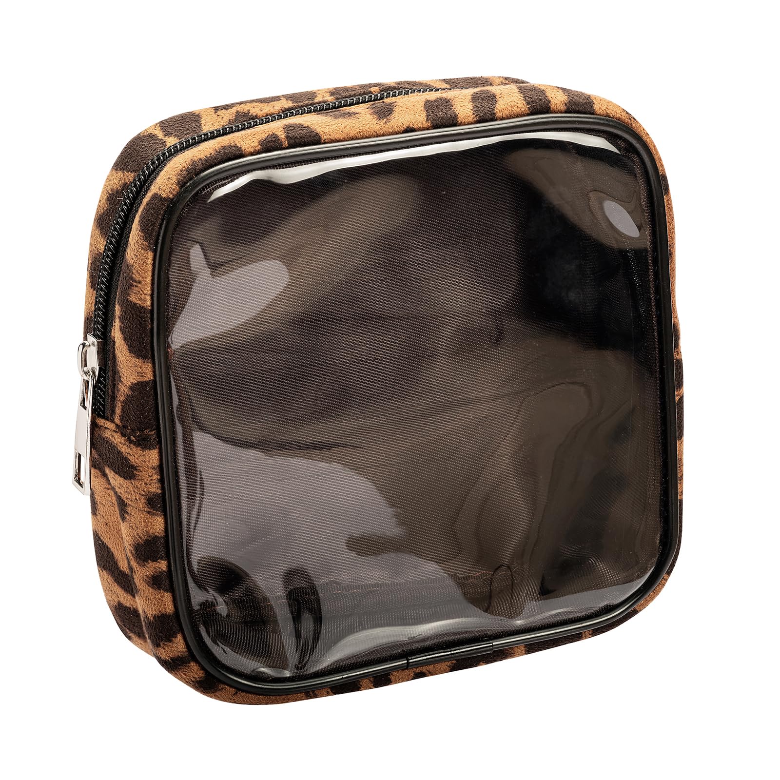 Photo 1 of Leopard Print Clear Makeup Bag Travel Cosmetic Case Transparent Toiletry Bag with Zipper, Portable Make Up Organizer Traveling Compact Car Bag for Essentials (Brown)