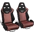 J2 Engineering J2-RS-006-RD Pair of Black Red Stitching Mesh Suede Style Fabric Injection-Molded Foam Universal Racing Seat With Adjustable Glides Side Mount Adapters 38" H X 21" W X 25" D
