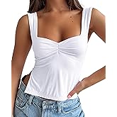 ForeFair Women Sleeveless Backless Crop Tank Top Summer Going Out Outfits Cute Pleated Sweetheart Neck Strappy Y2K Slits Tops