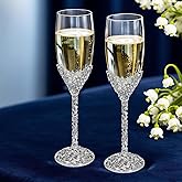 Jozen Gift Silver Champagne Flutes -His and Hers,Wedding Toasting Glasses for Engagement Celebrations, Bridal Shower and Registry Idea, Tall Wine Glasses for Bride and Groom Gifts,7oz (Chrome)