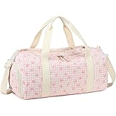 LEDAOU Kids Duffle Bag Girls Overnight Travel Sport Gym Bag Weekender Carry On Shoulder Dance Bag with Shoe Compartment & Wet Pocket (Pink Bow Checkered)