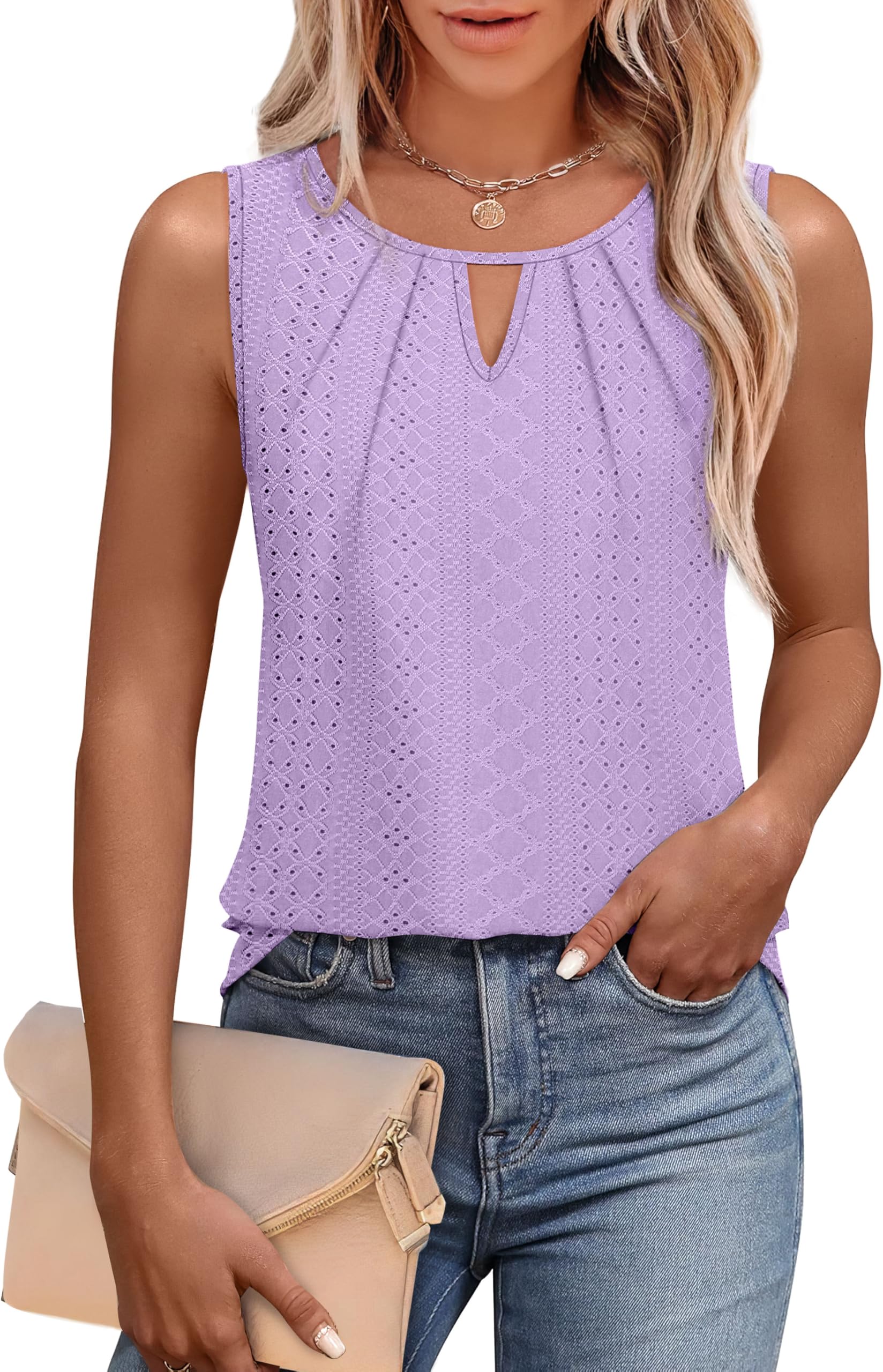 Photo 1 of ***DIRTY UNDER THE ARMS (MINOR STAIN) **** WIHOLL Womens Tank Tops Business Casual Sleeveless Summer Tops for Women 2025 Lilac L