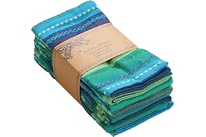 ACCENTHOME 100% Cotton Salsa Stripe Napkin Set of 6 18x18 inch Blue/Teal Multicolour Dinner Napkins -Washable Soft Premium Ho