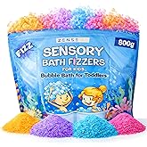 Bubble Bath for Toddlers 1-3 - Colorful Bath Fizzies Powder | 4 Bubble Fizzing Bath Colours - Fun &amp; Educational Bath Gift Set - Crack Sounds &amp; Sensory Fun - Resealable 800g Bag