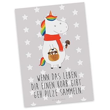 Mr. & Mrs. Panda Ansichtskarte, Einladung, Postkarte Einhorn Pilz mit Spruch - Farbe Grau Pastell