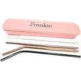 Sustainable Eco-Friendly Straws - Rose Gold, Gold & Black Stainless Steel Straw Set With Cleaner & Convenient Travel Case - Three Curved/Bent & Straight Metal Straws - Cocktail Accessory Straw Set