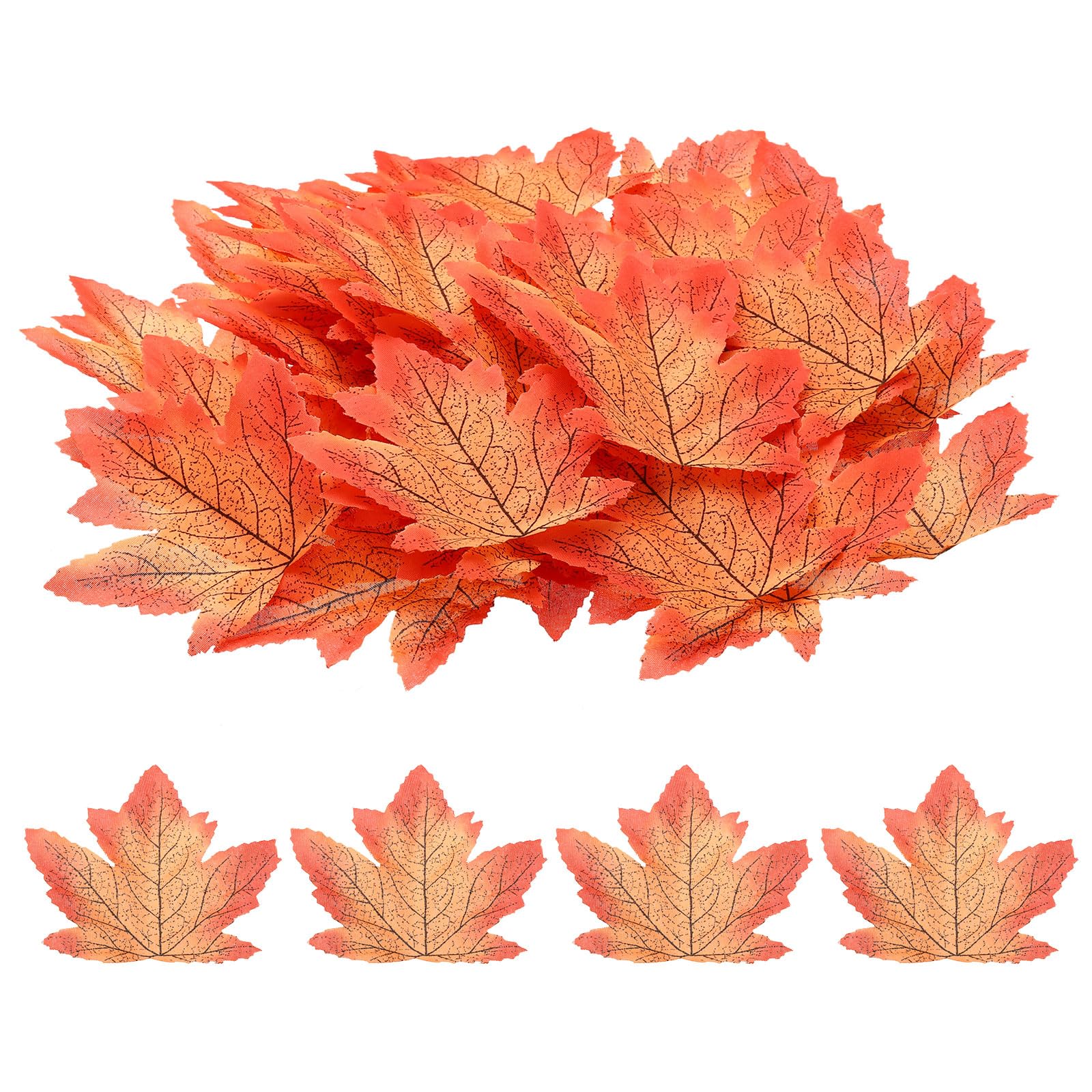 PATIKIL Fake Fall Leaves, 100 Pack Artificial Maple Leaves Artificial Leaves Faux Autumn Leaves Decor for Thanksgiving Halloween Wedding Style 7, Red Light Yellow